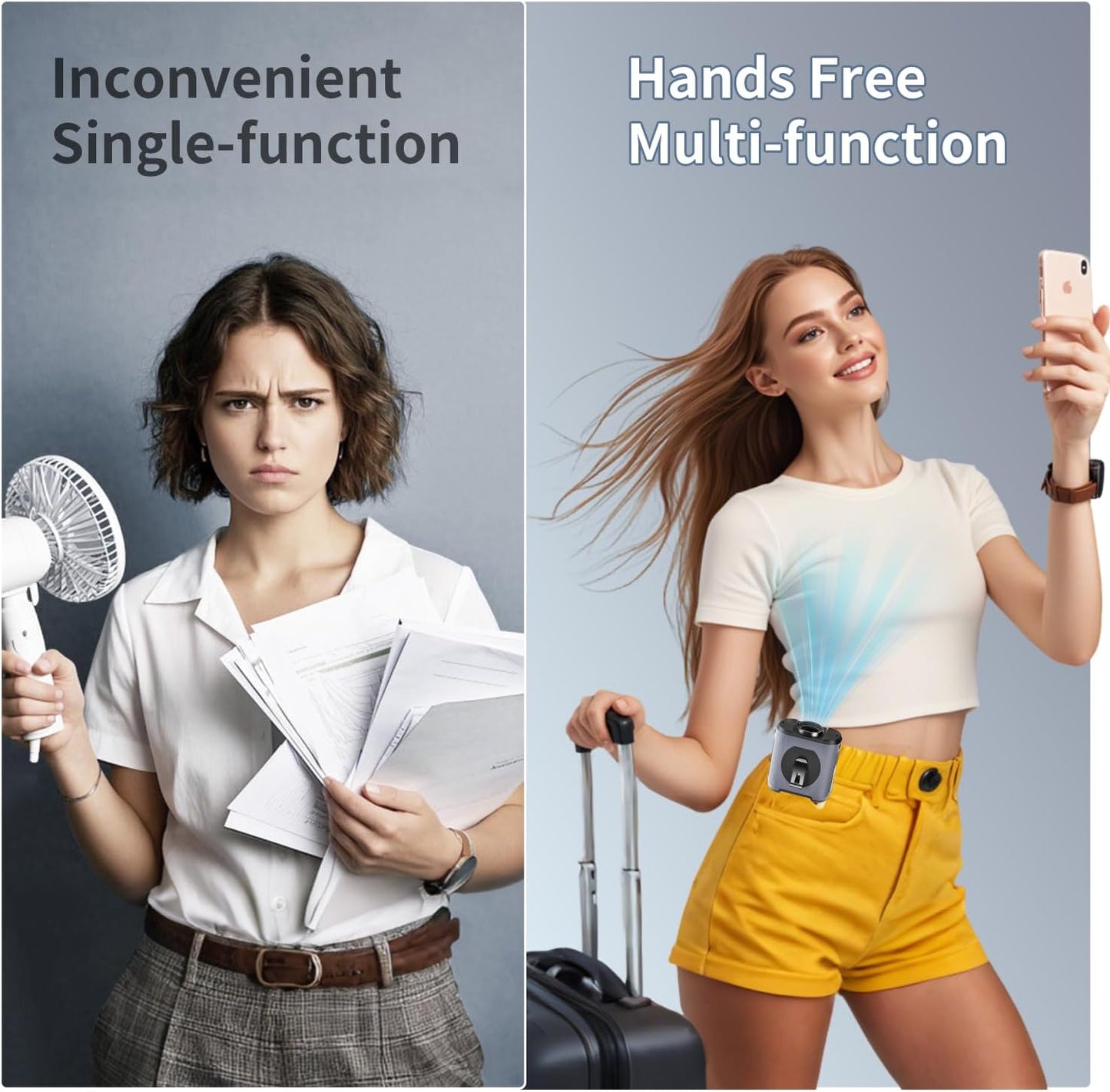 Portable Waist Fan Clip on 10000Mah Wearable Belt Personal Fan 16000RPM Rechargeable Battery Operated with 5 Speeds Wind and Light 25H Hands-Free for Cooling Outdoor Camping (Grey)