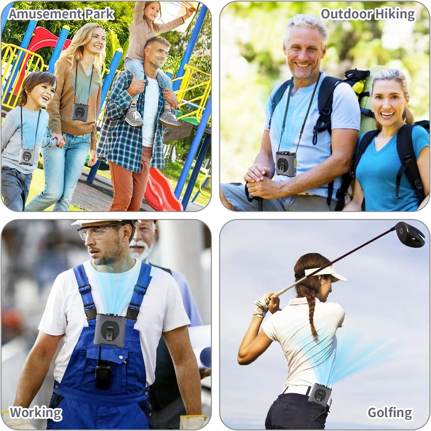 Portable Waist Fan Clip on 10000Mah Wearable Belt Personal Fan 16000RPM Rechargeable Battery Operated with 5 Speeds Wind and Light 25H Hands-Free for Cooling Outdoor Camping (Grey)